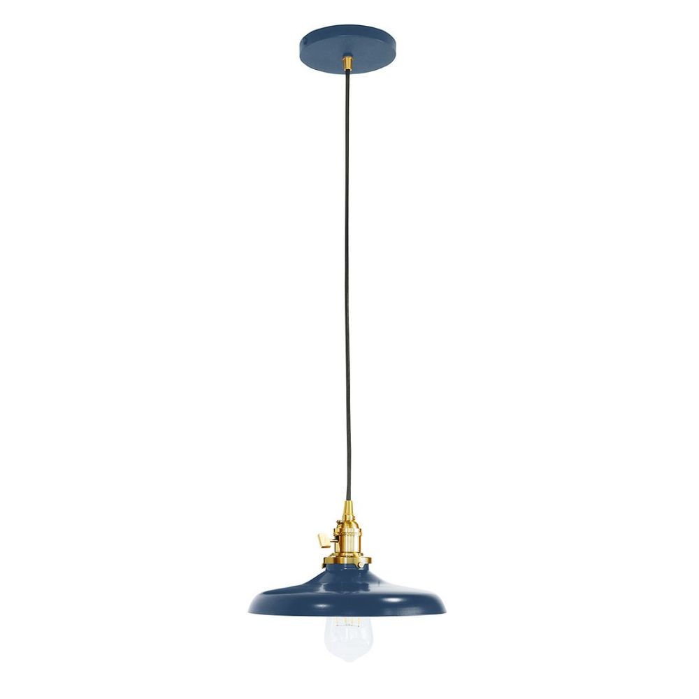 Montclair Lightworks PEB401-50-91-C16 10" Uno Pendant, Navy Mini Tweed Fabric Cord With Canopy, Navy With Brushed Brass Hardware